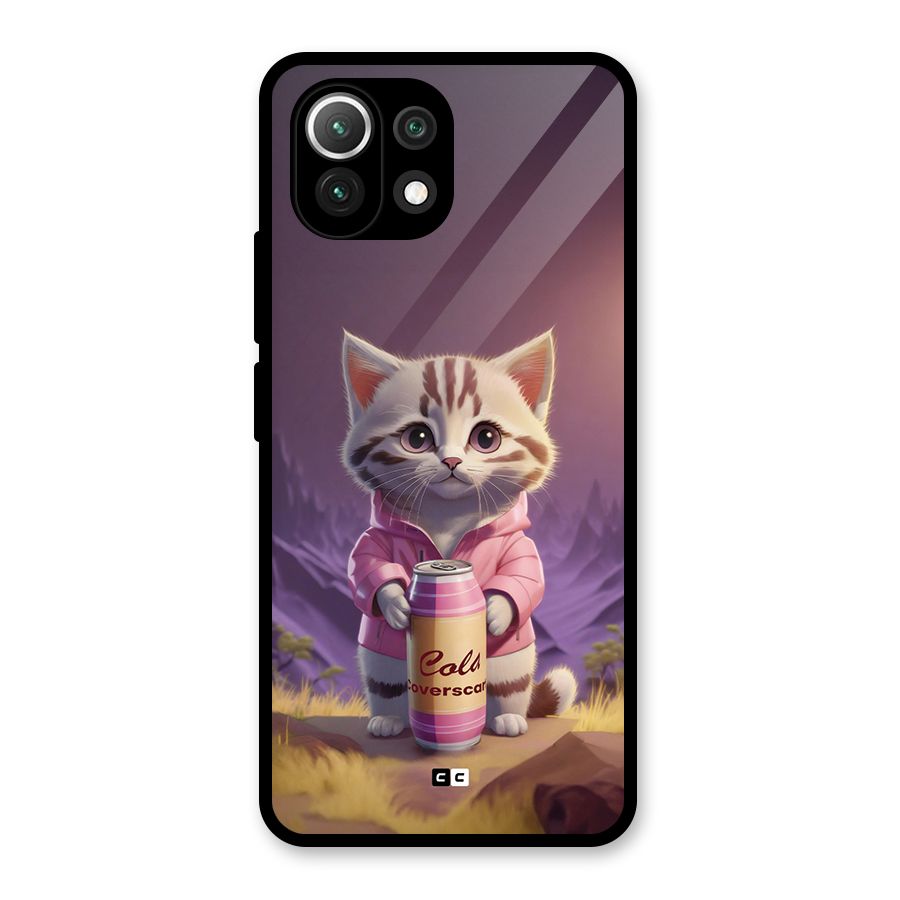 Cat Holding Can Glass Back Case for Mi 11 Lite NE 5G