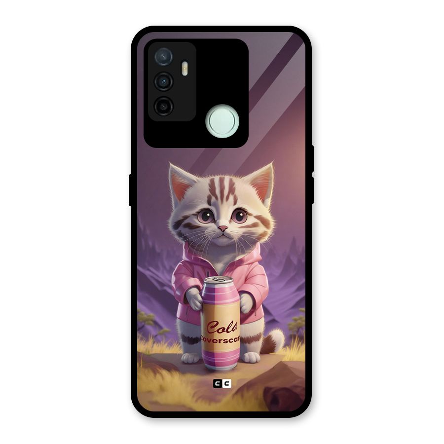 Cat Holding Can Glass Back Case for Oppo A53