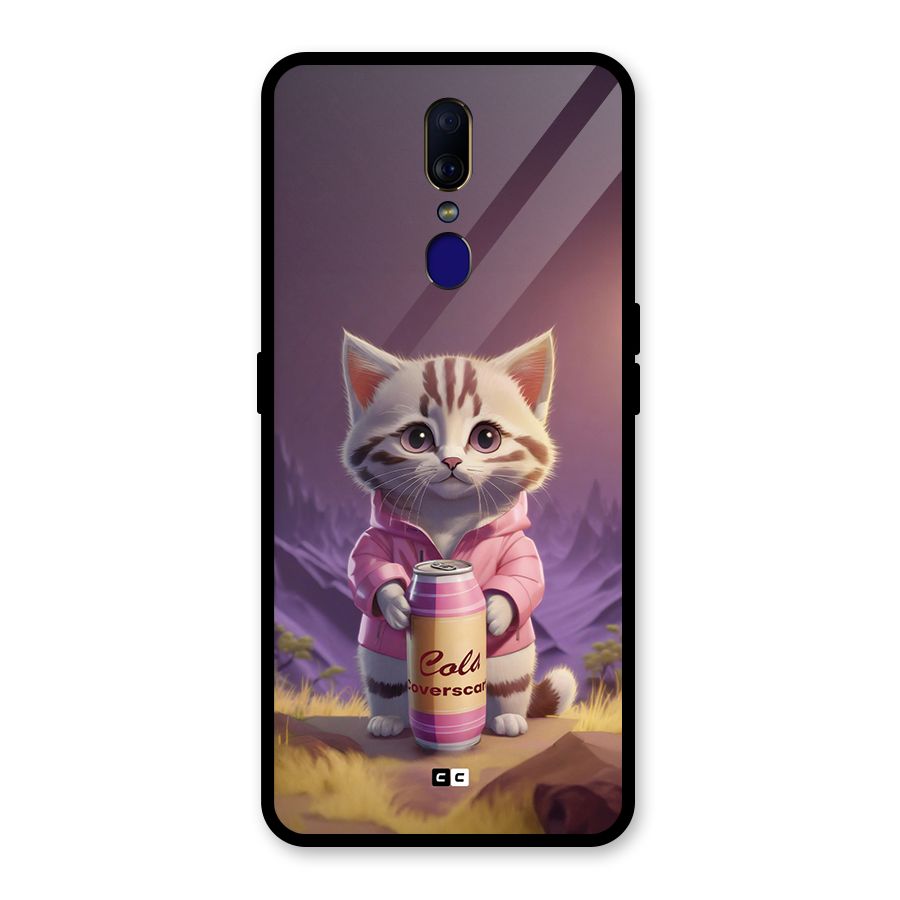 Cat Holding Can Glass Back Case for Oppo F11