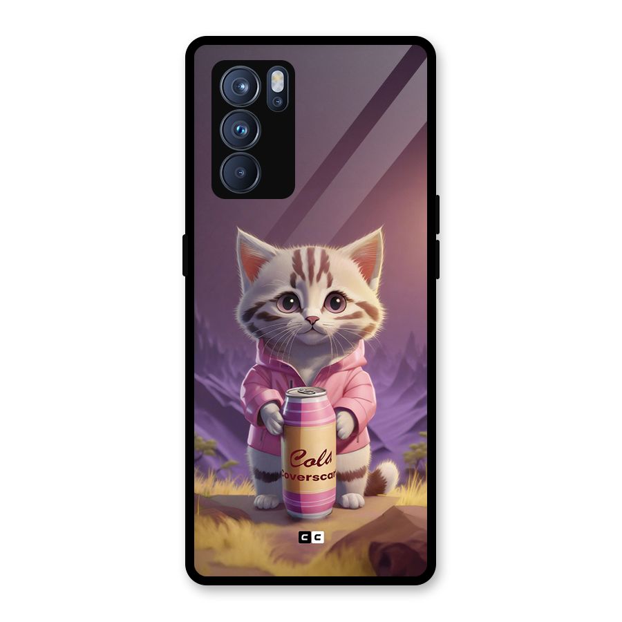 Cat Holding Can Glass Back Case for Oppo Reno6 Pro 5G