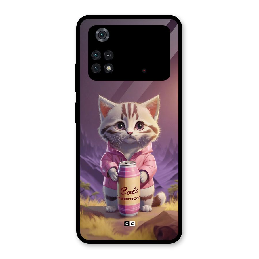 Cat Holding Can Glass Back Case for Poco M4 Pro 4G