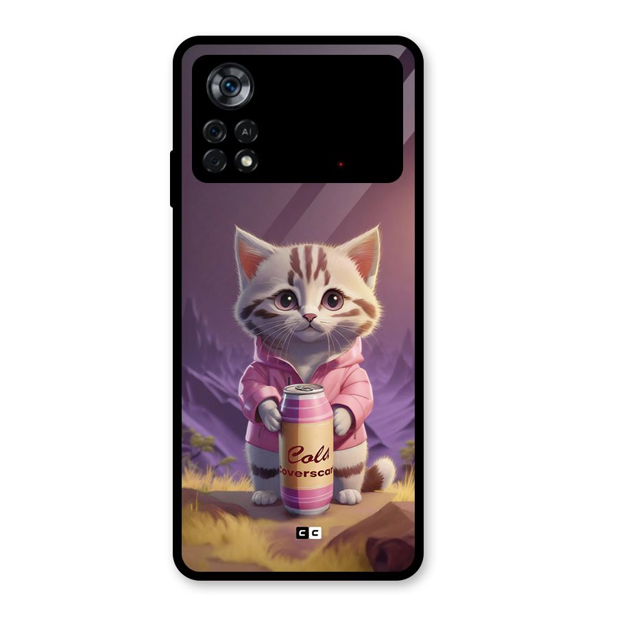 Cat Holding Can Glass Back Case for Poco X4 Pro 5G