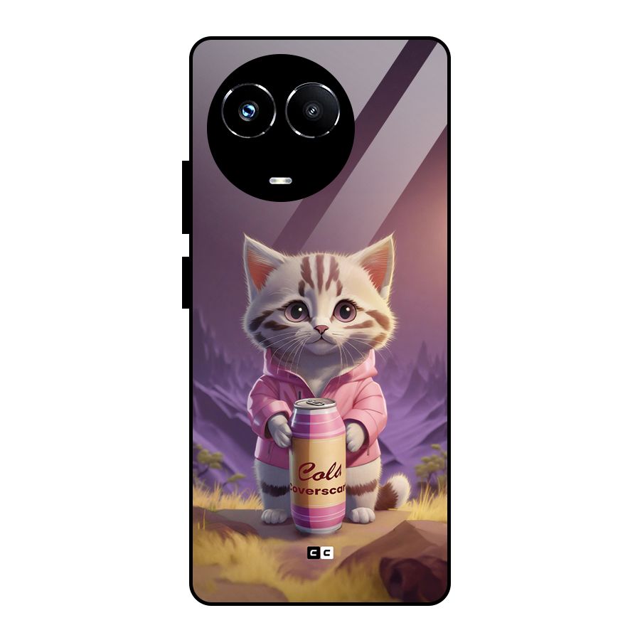 Cat Holding Can Glass Back Case for Realme 11X