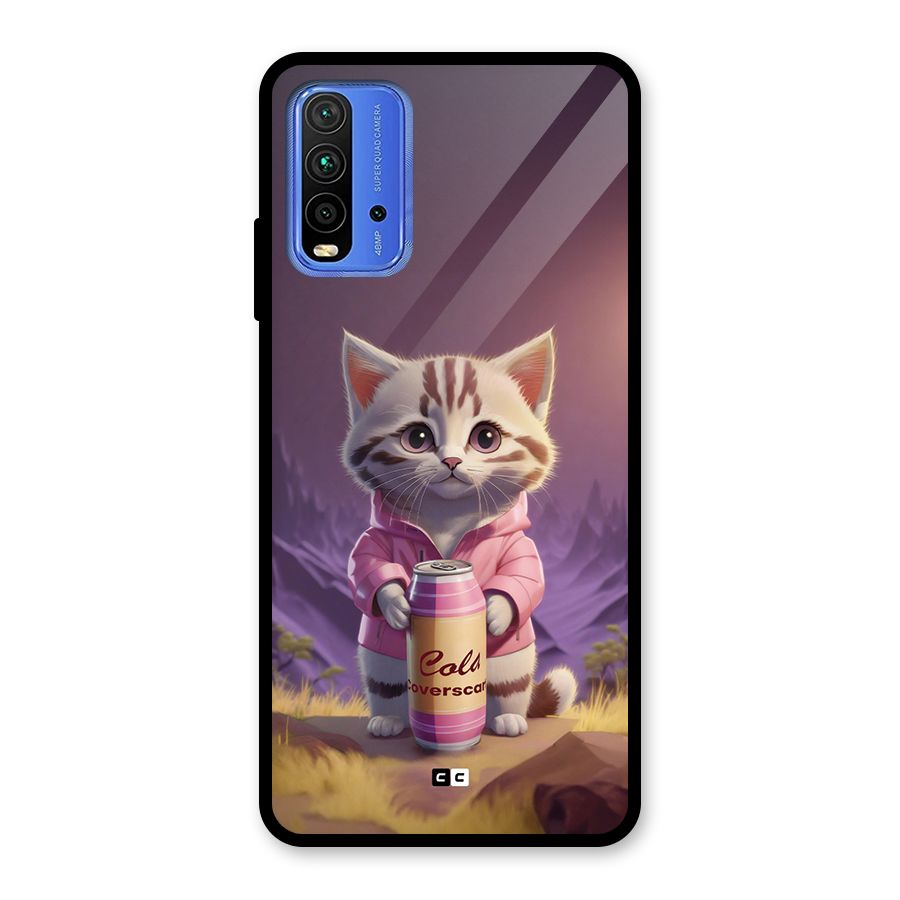 Cat Holding Can Glass Back Case for Redmi 9 Power