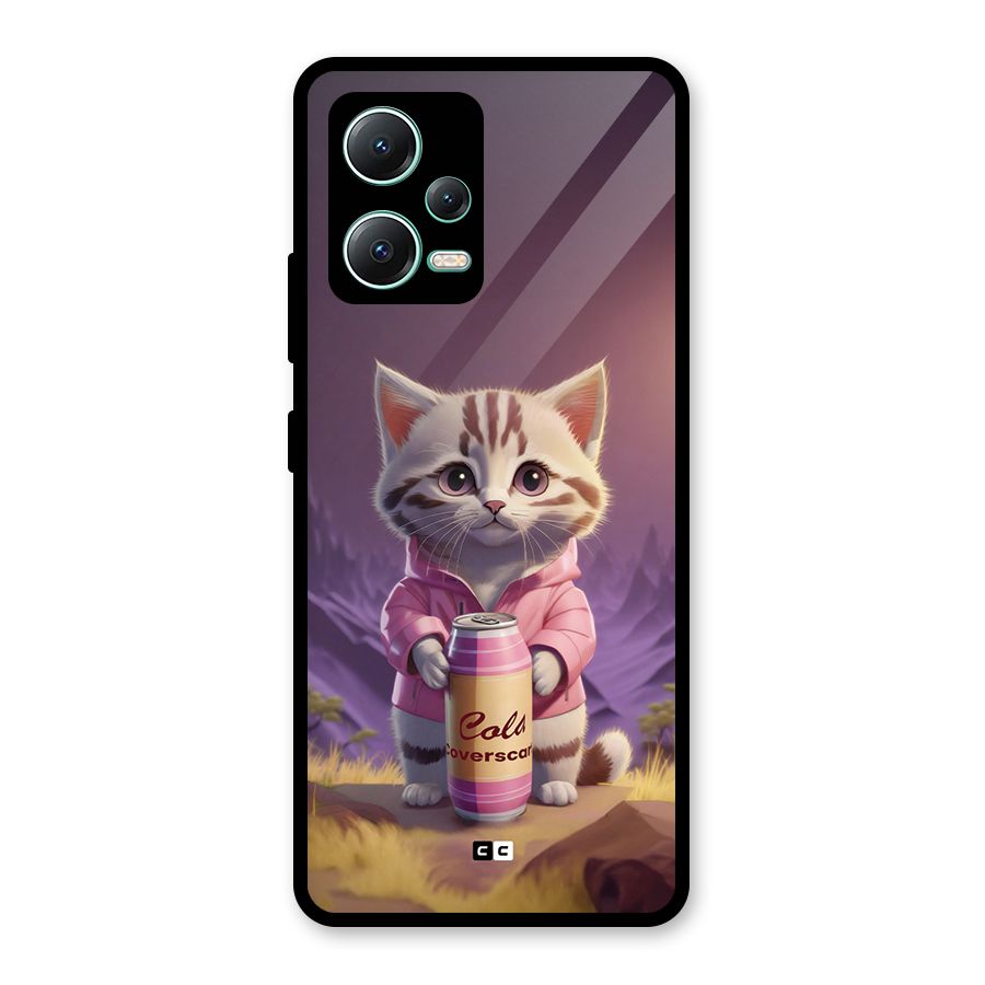 Cat Holding Can Glass Back Case for Redmi Note 12 5G