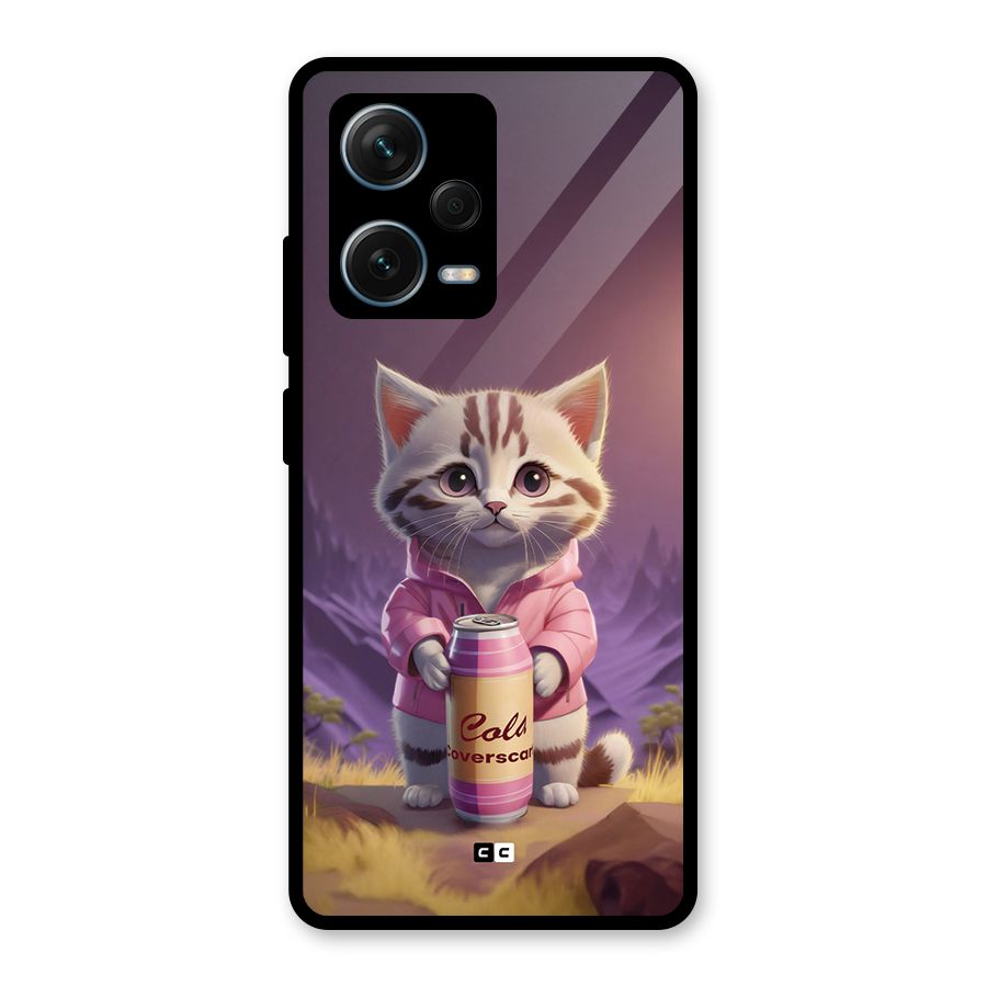 Cat Holding Can Glass Back Case for Redmi Note 12 Pro Plus 5G