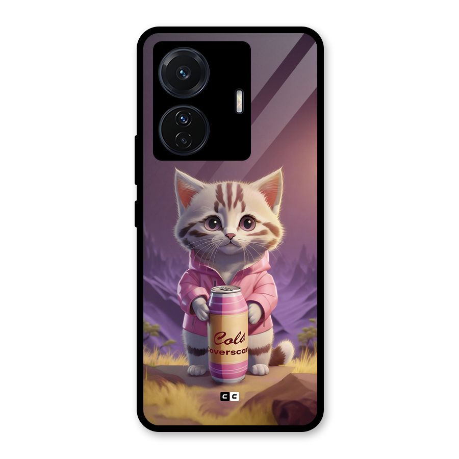Cat Holding Can Glass Back Case for Vivo T1 Pro