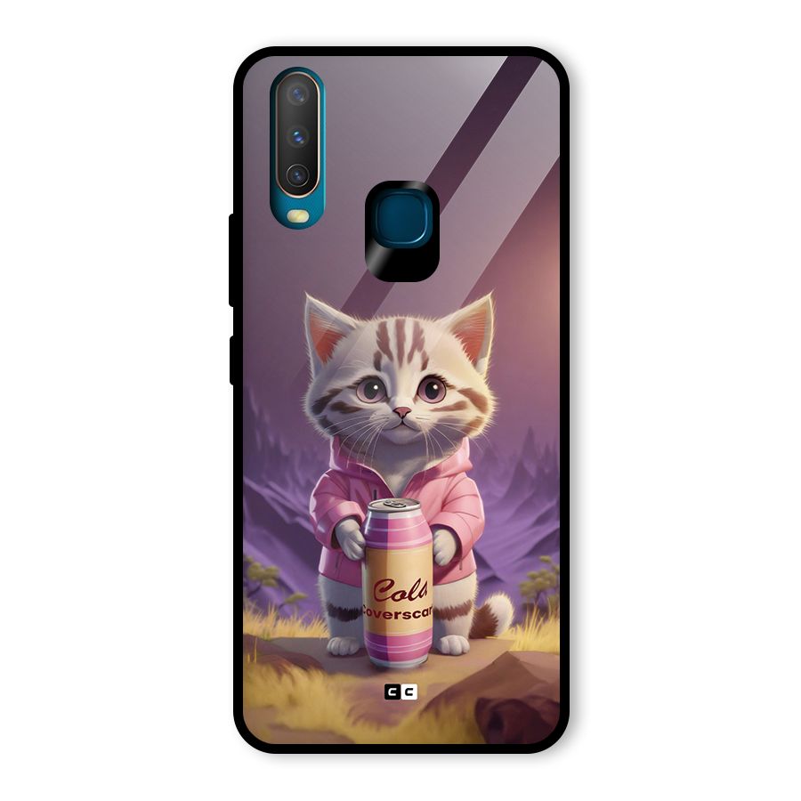 Cat Holding Can Glass Back Case for Vivo U10