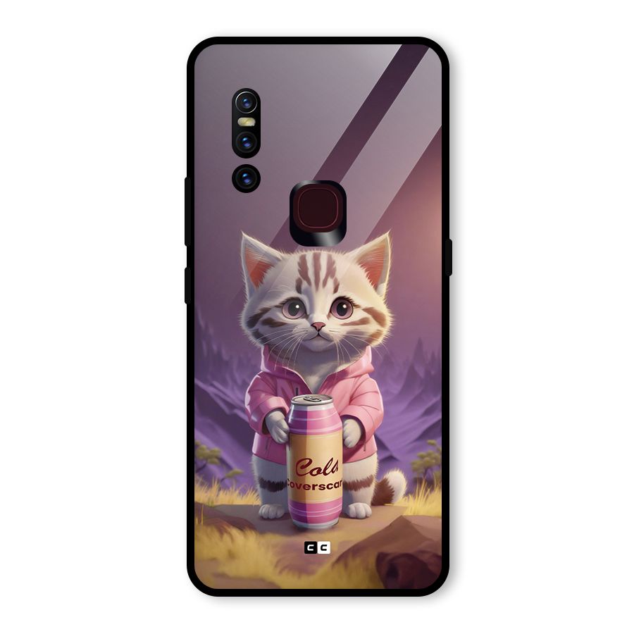 Cat Holding Can Glass Back Case for Vivo V15