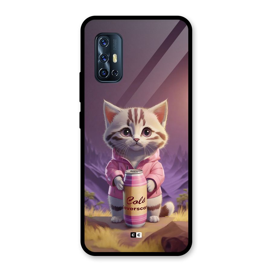 Cat Holding Can Glass Back Case for Vivo V17