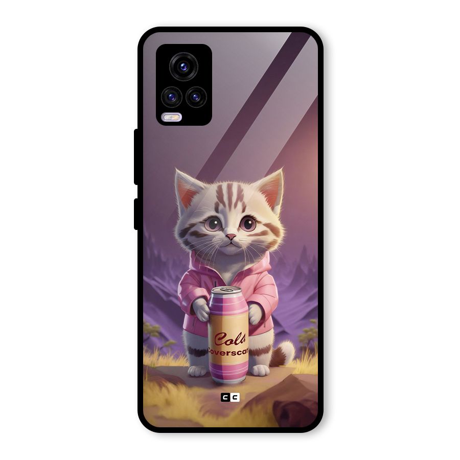 Cat Holding Can Glass Back Case for Vivo V20