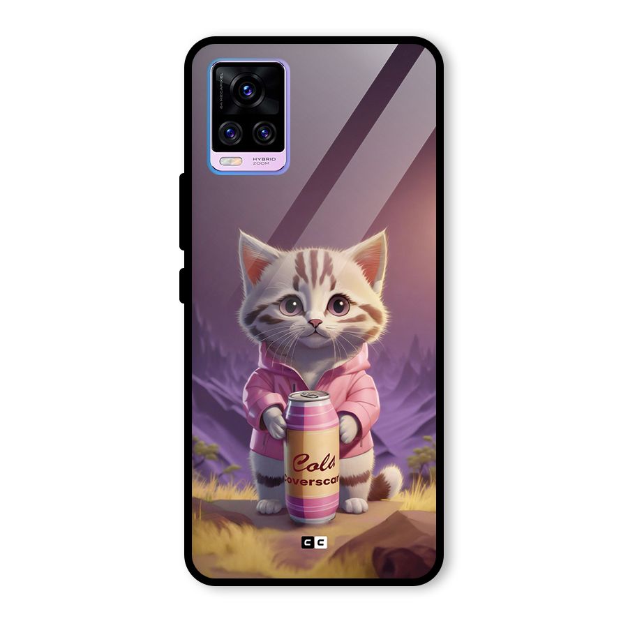 Cat Holding Can Glass Back Case for Vivo V20 Pro