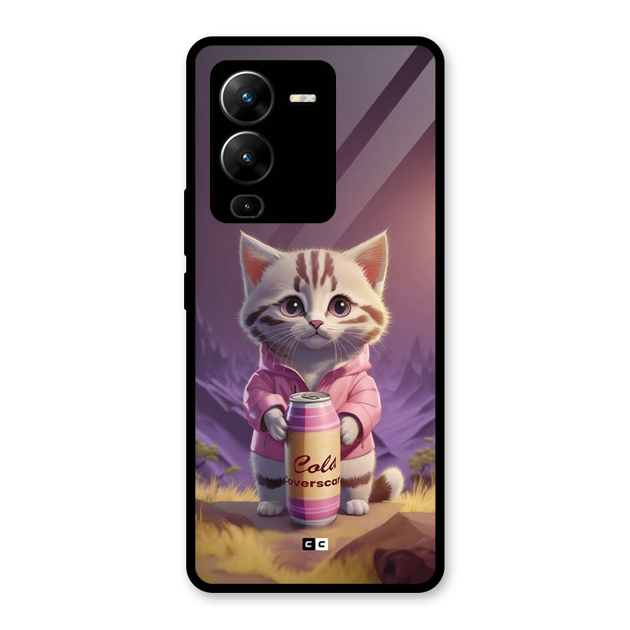 Cat Holding Can Glass Back Case for Vivo V25 Pro