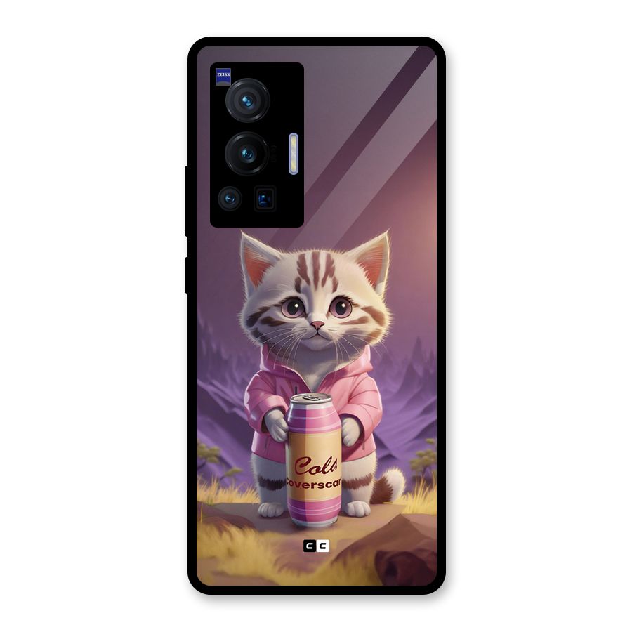 Cat Holding Can Glass Back Case for Vivo X70 Pro