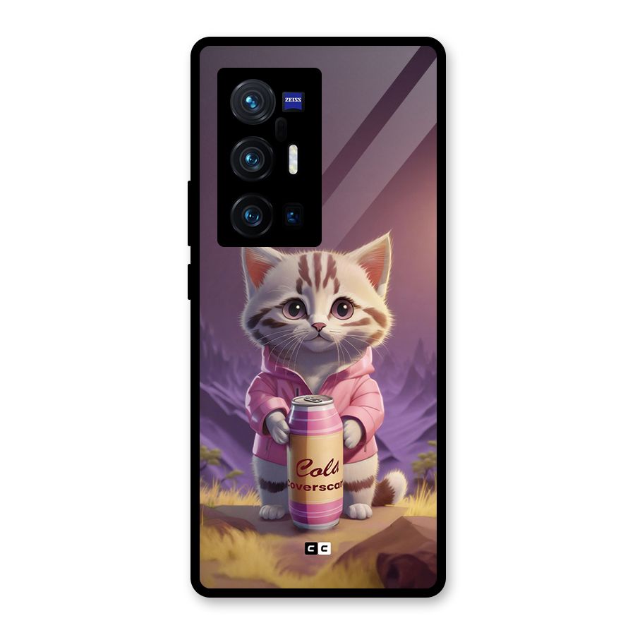 Cat Holding Can Glass Back Case for Vivo X70 Pro Plus
