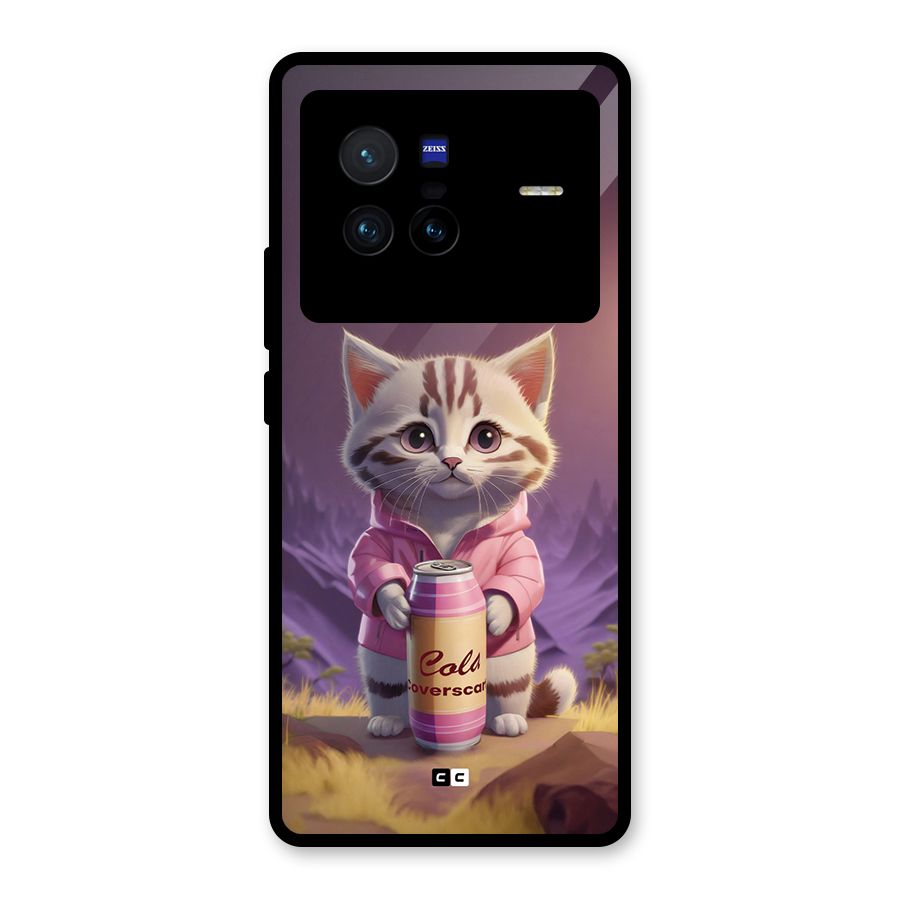 Cat Holding Can Glass Back Case for Vivo X80