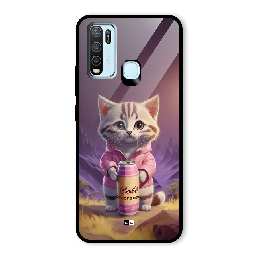 Cat Holding Can Glass Back Case for Vivo Y30