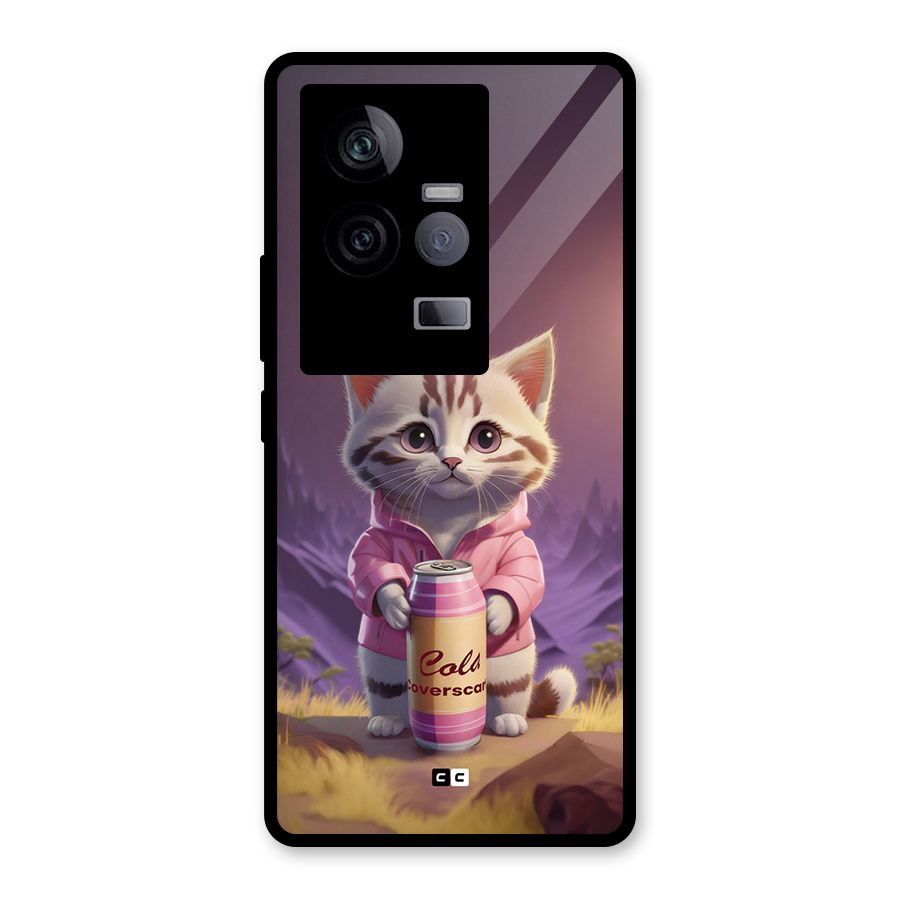 Cat Holding Can Glass Back Case for Vivo iQOO 11 5G