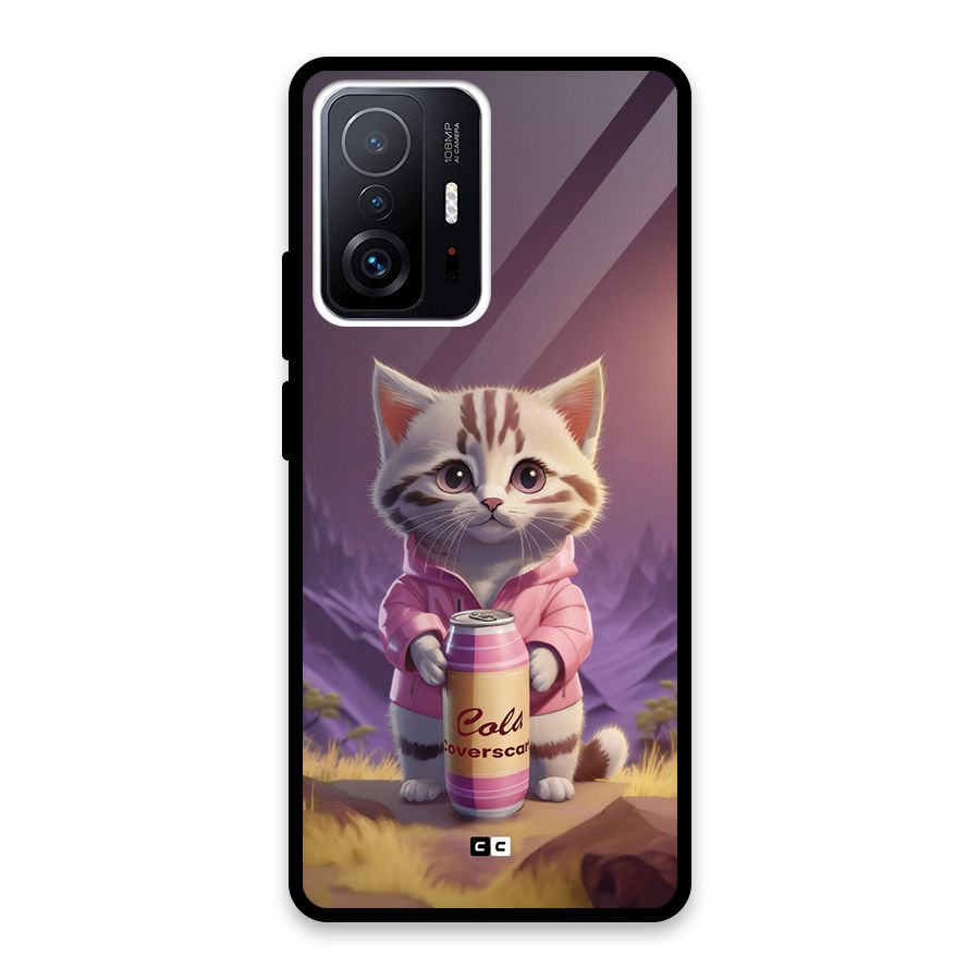 Cat Holding Can Glass Back Case for Xiaomi 11T Pro