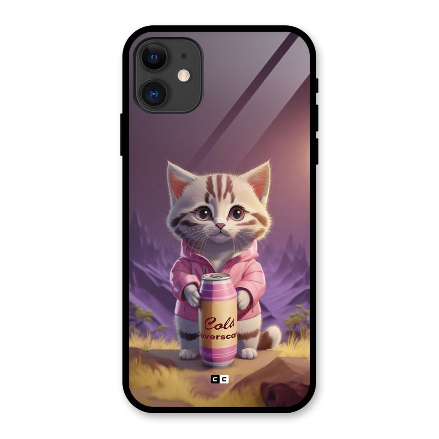 Cat Holding Can Glass Back Case for iPhone 11