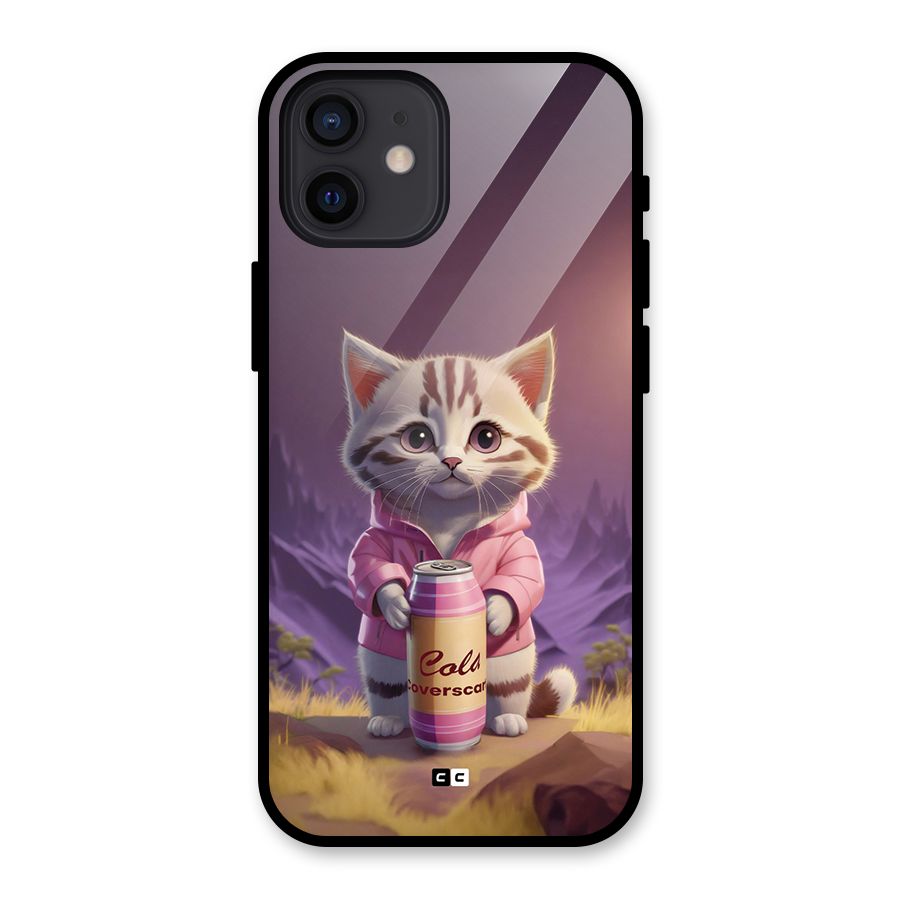 Cat Holding Can Glass Back Case for iPhone 12