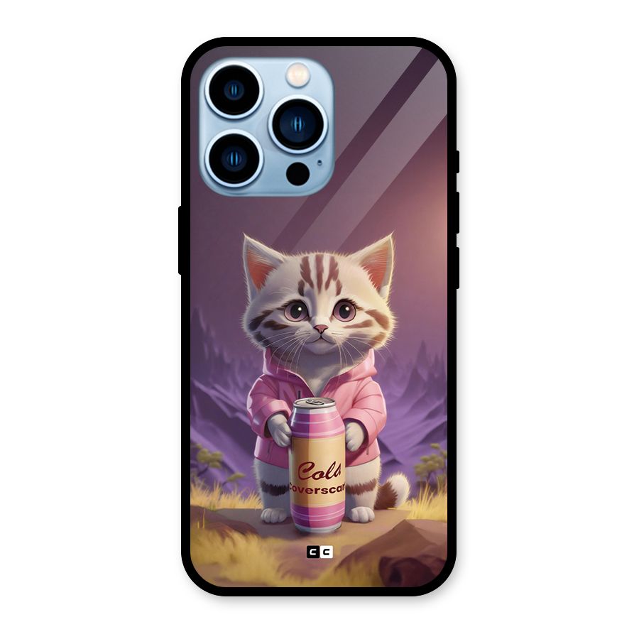 Cat Holding Can Glass Back Case for iPhone 13 Pro