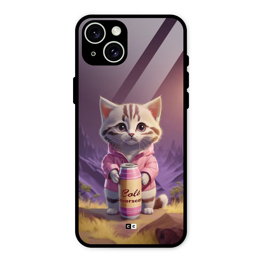 Cat Holding Can Glass Back Case for iPhone 15 Plus