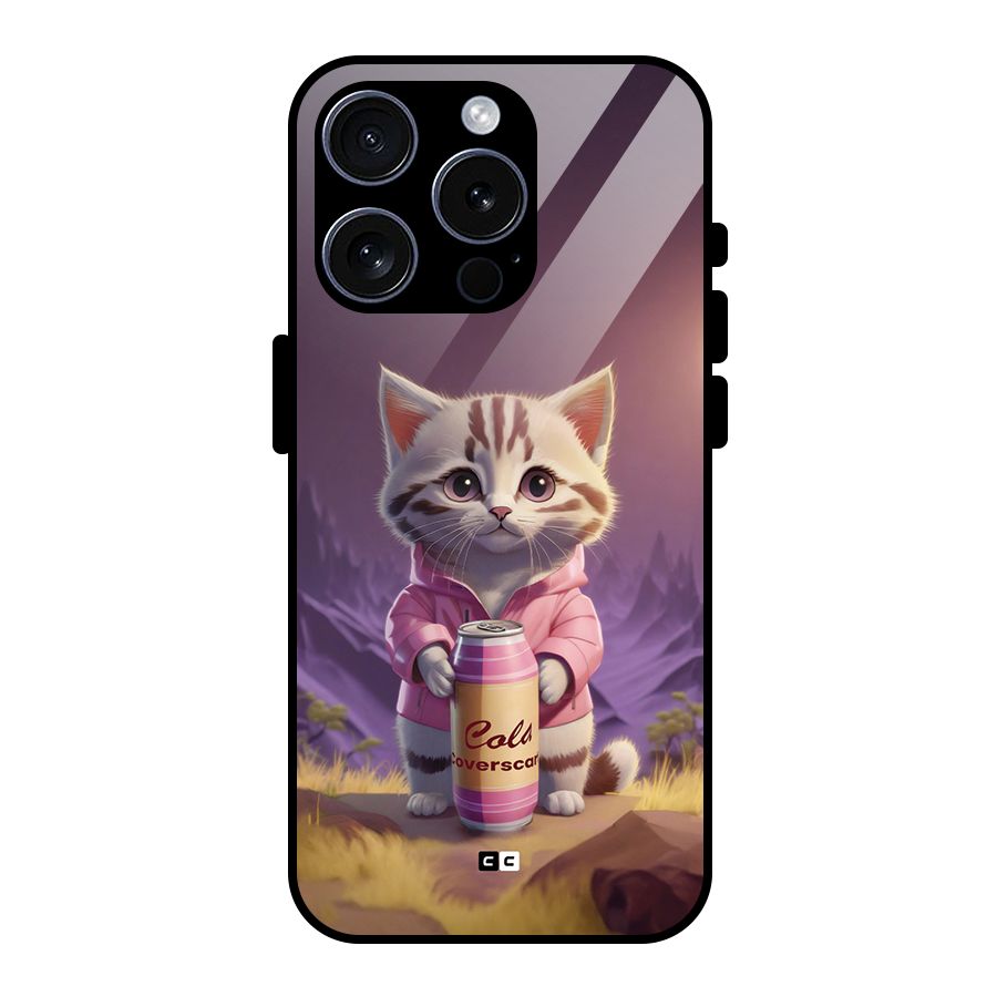 Cat Holding Can Glass Back Case for iPhone 15 Pro