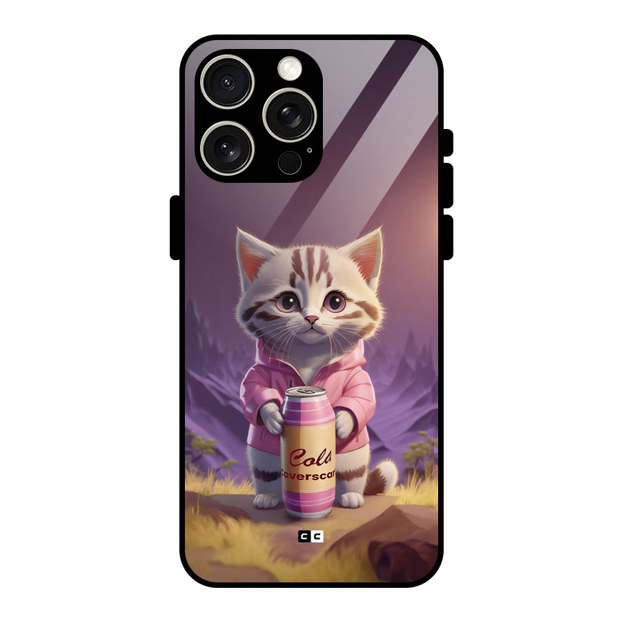 Cat Holding Can Glass Back Case for iPhone 15 Pro Max