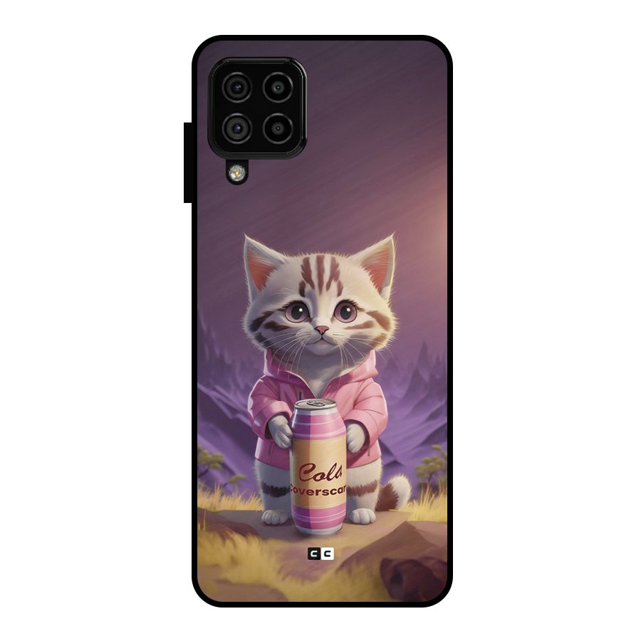 Cat Holding Can Metal Back Case for Galaxy A22 4G