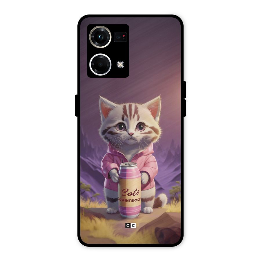Cat Holding Can Metal Back Case for Oppo F21s Pro 4G