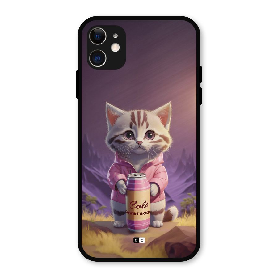 Cat Holding Can Metal Back Case for iPhone 11