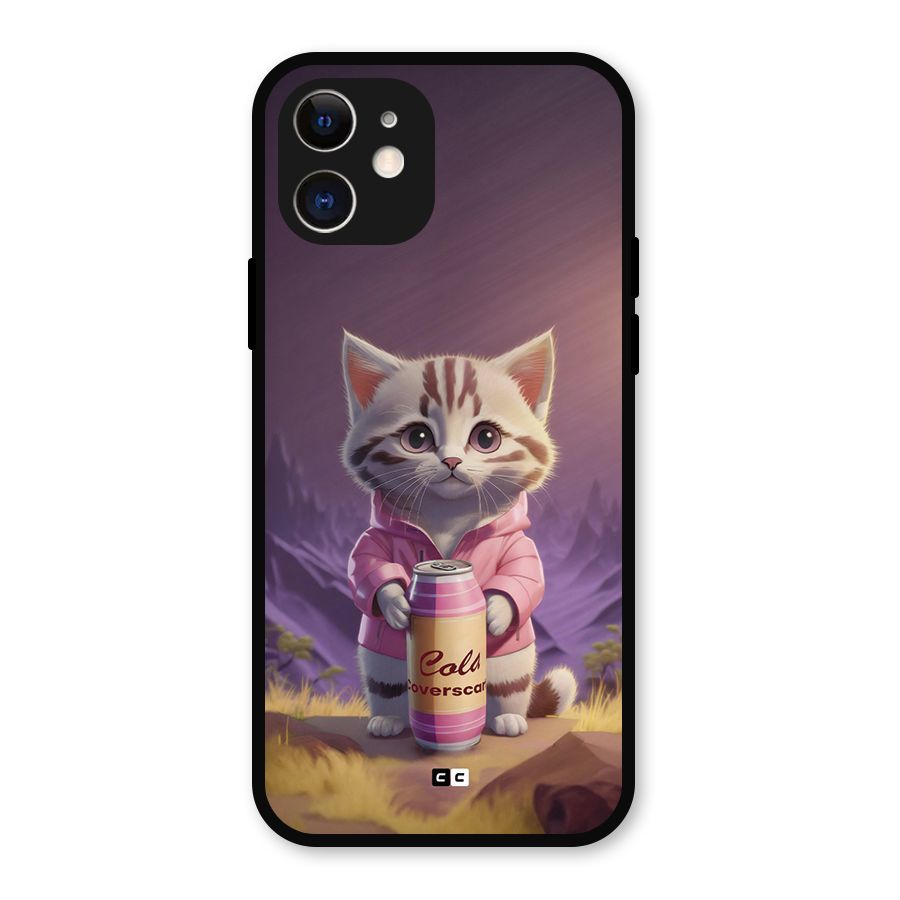 Cat Holding Can Metal Back Case for iPhone 12