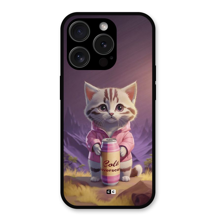 Cat Holding Can Metal Back Case for iPhone 15 Pro