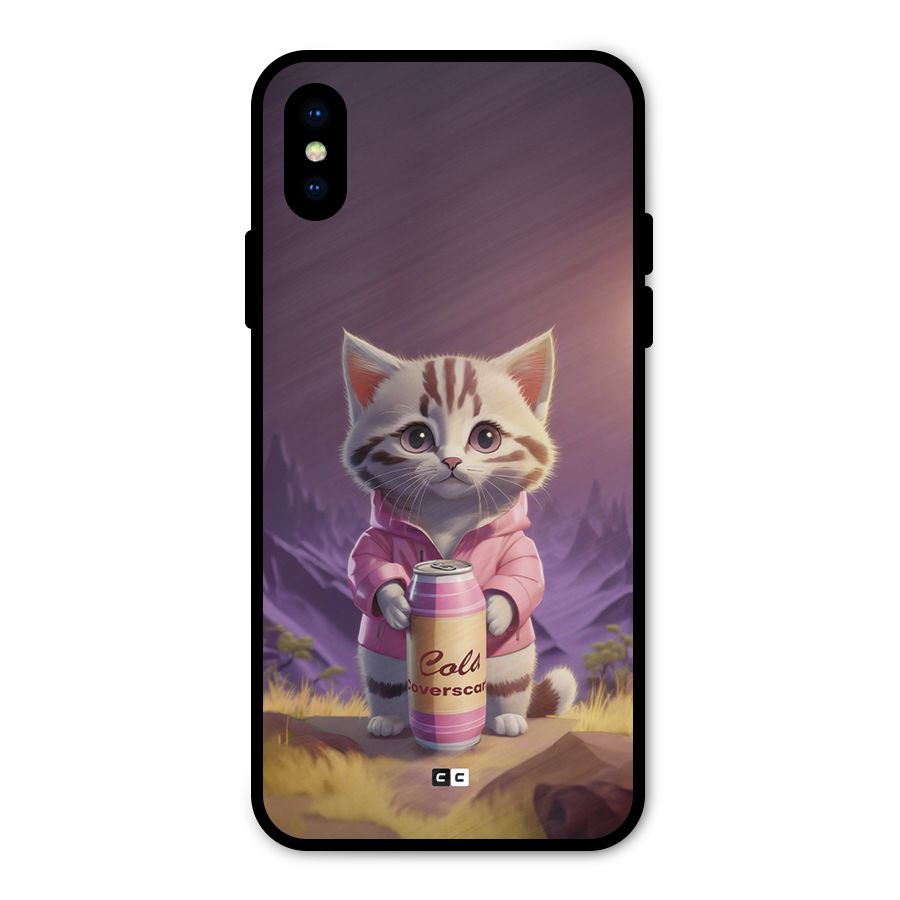 Cat Holding Can Metal Back Case for iPhone XS