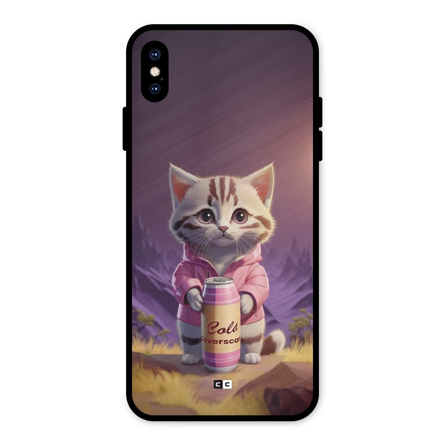 Cat Holding Can Metal Back Case for iPhone XS Max