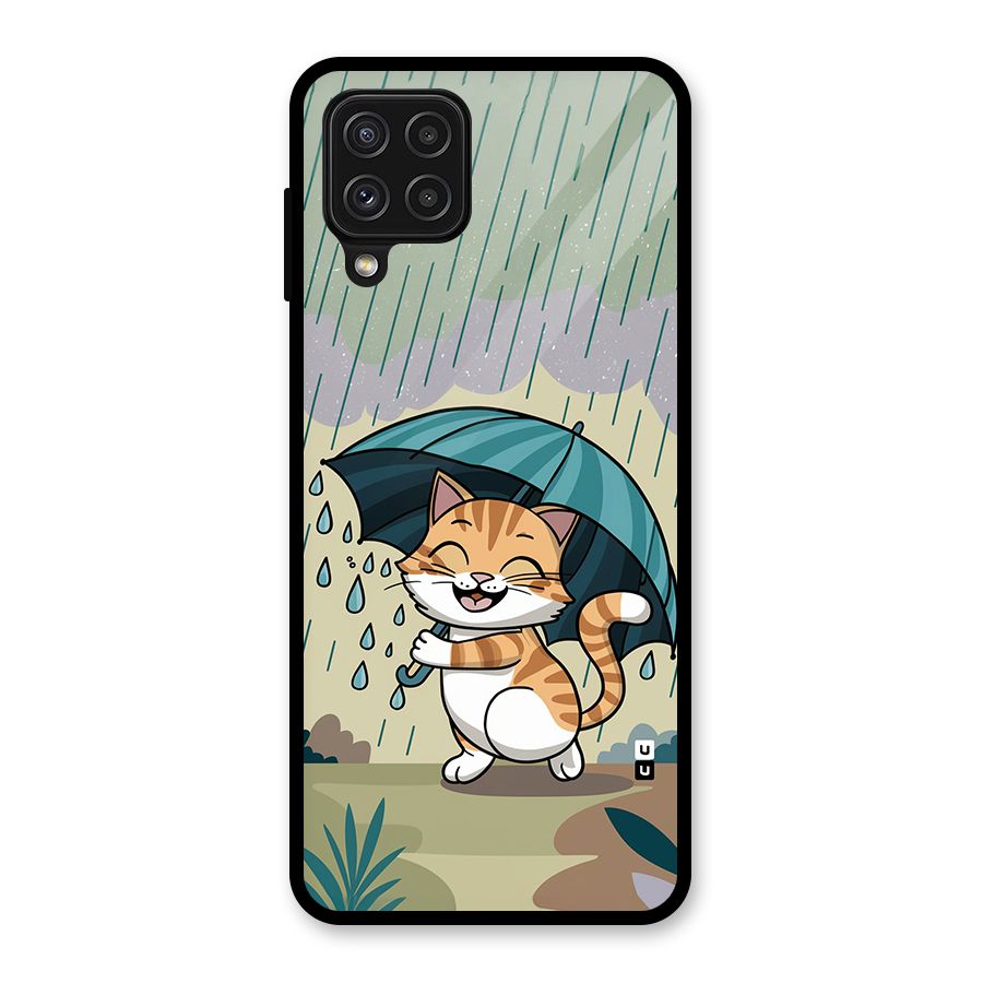 Cat In Rain Glass Back Case for Galaxy A22 4G