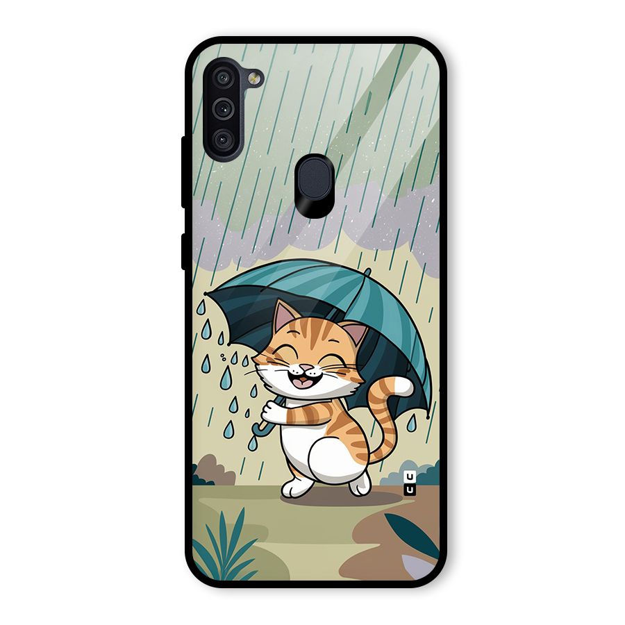 Cat In Rain Glass Back Case for Galaxy M11