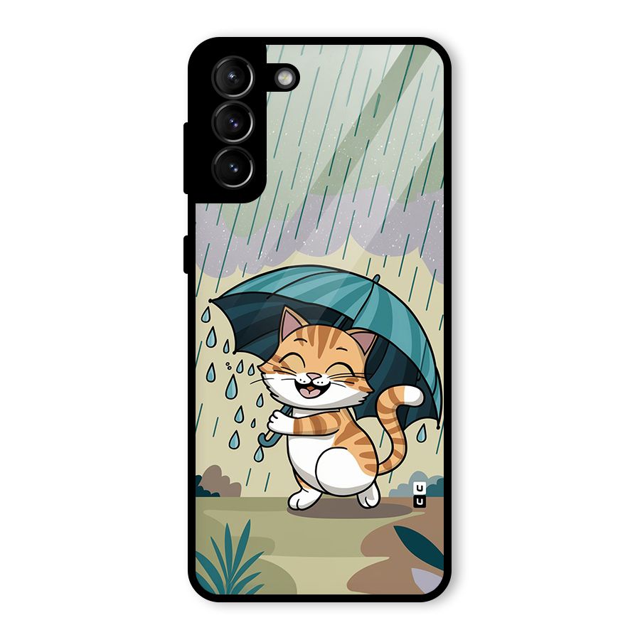 Cat In Rain Glass Back Case for Galaxy S21 Plus