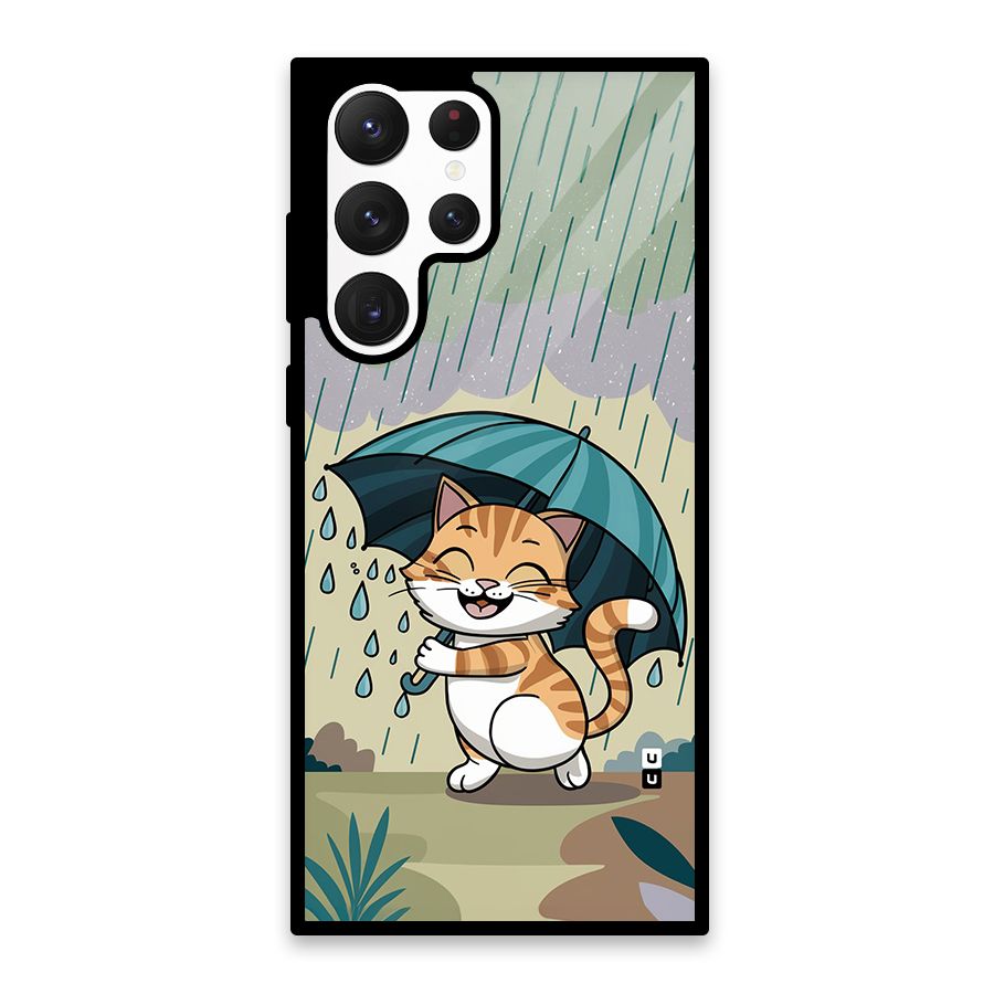 Cat In Rain Glass Back Case for Galaxy S22 Ultra 5G