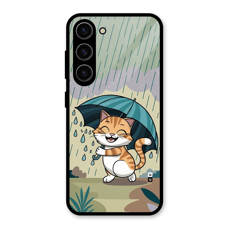Cat In Rain Glass Back Case for Galaxy S23