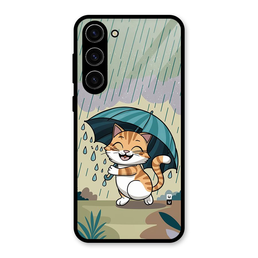Cat In Rain Glass Back Case for Galaxy S23 Plus