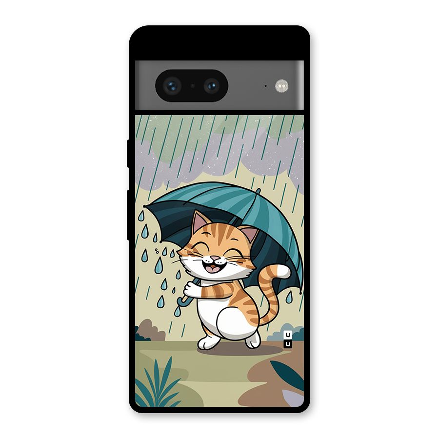 Cat In Rain Glass Back Case for Google Pixel 7