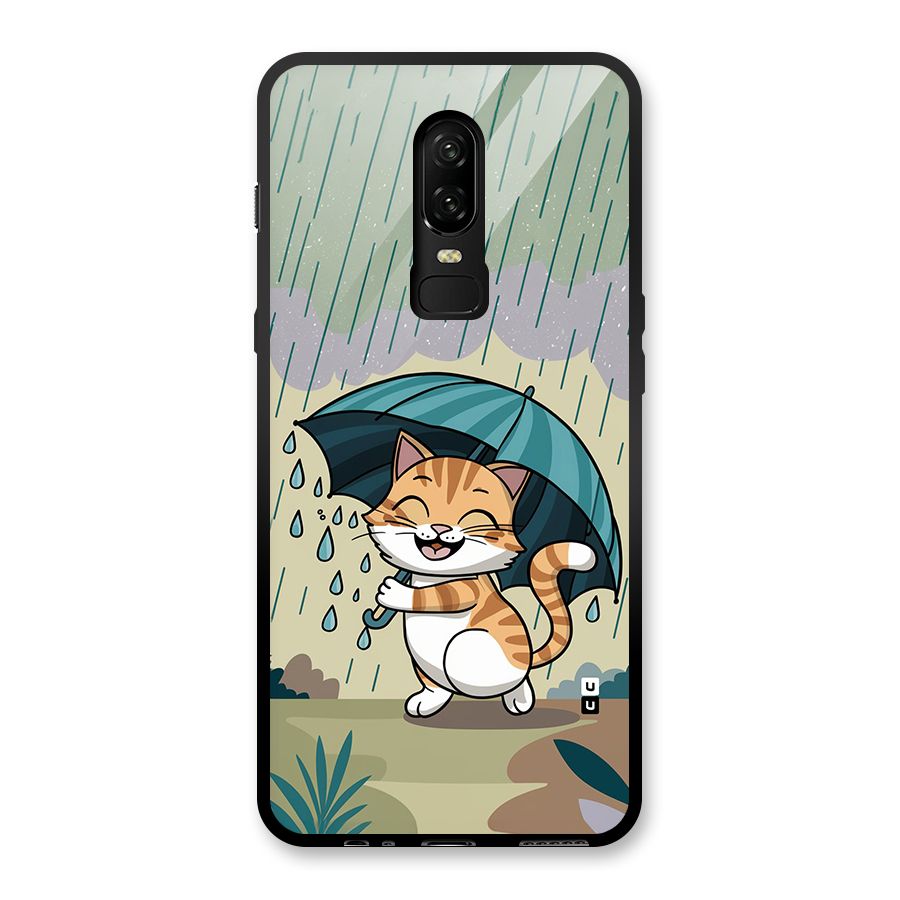 Cat In Rain Glass Back Case for OnePlus 6
