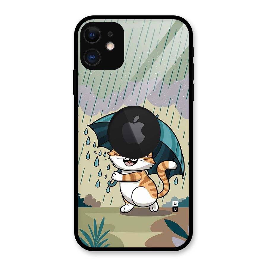 Cat In Rain Glass Back Case for iPhone 11 Logo Cut