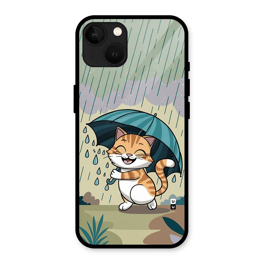 Cat In Rain Glass Back Case for iPhone 13