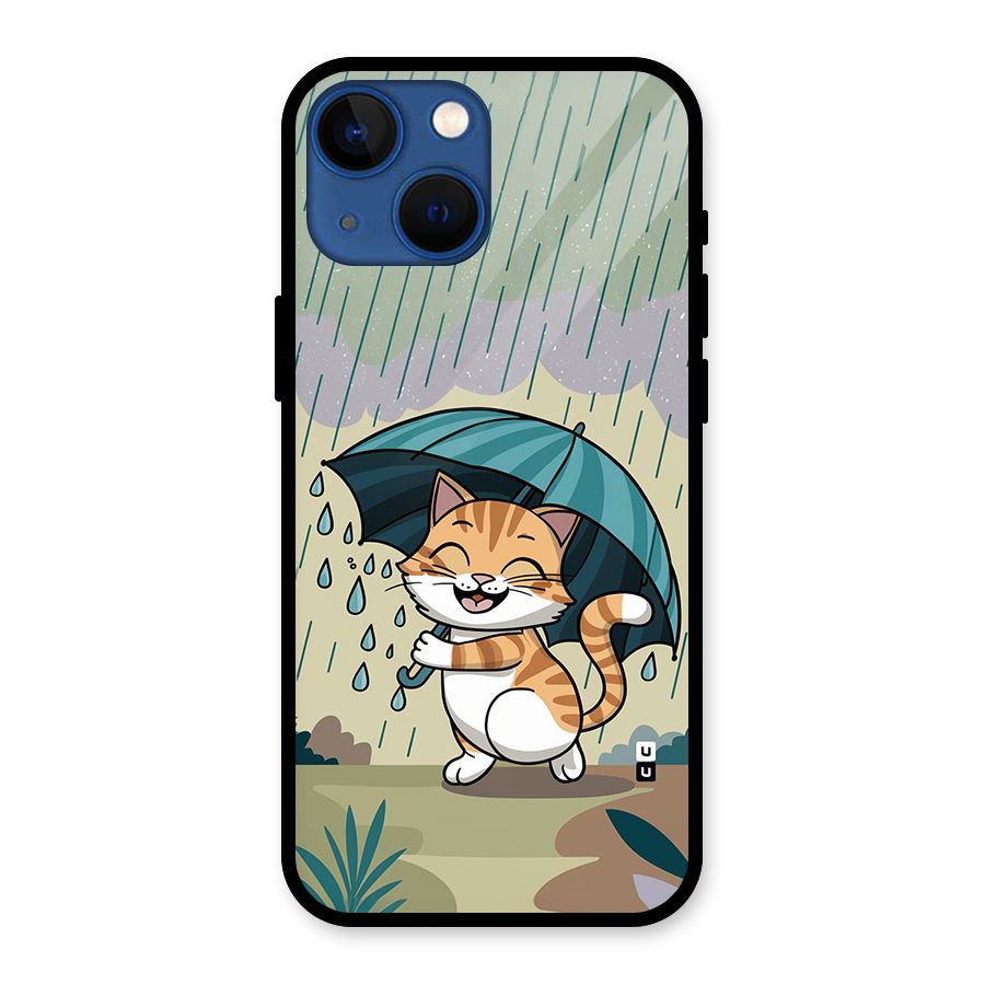 Cat In Rain Glass Back Case for iPhone 13 Mini