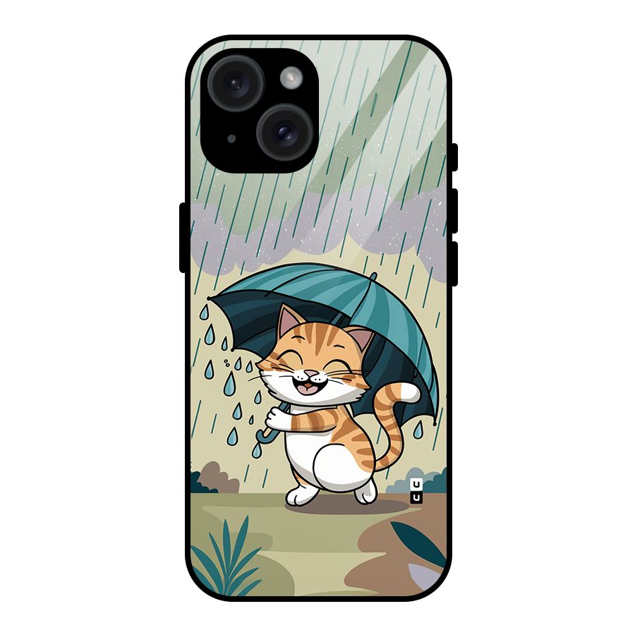 Cat In Rain Glass Back Case for iPhone 15