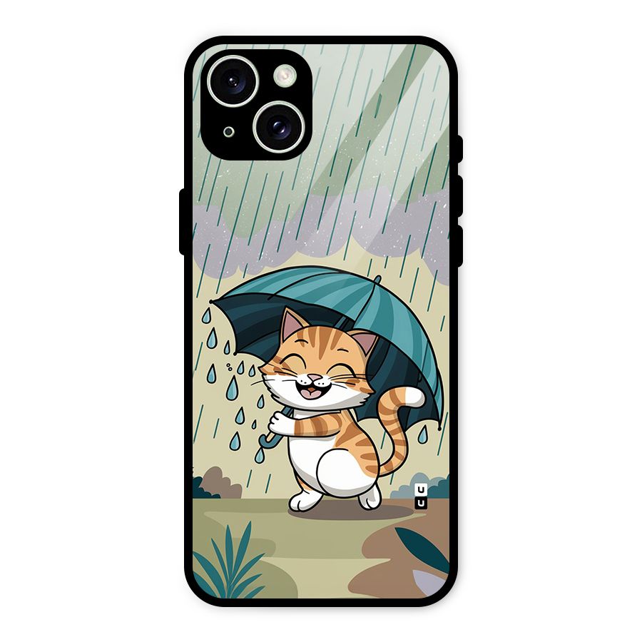 Cat In Rain Glass Back Case for iPhone 15 Plus