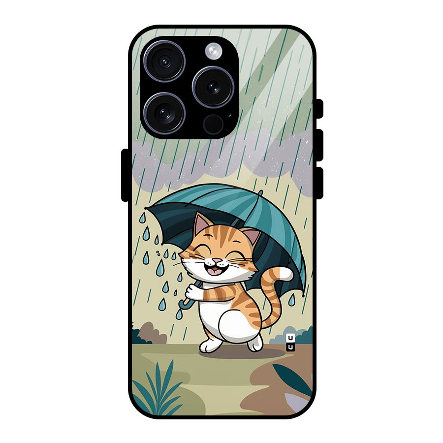 Cat In Rain Glass Back Case for iPhone 15 Pro